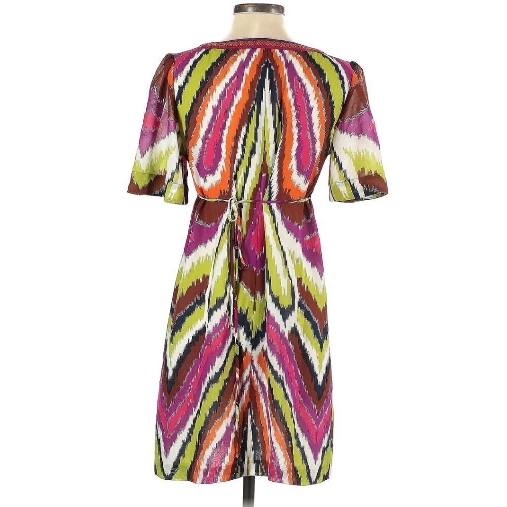 Trina Turk Los Angeles Silk Ikat Print Dress Multicolor Tie Waist Size 2 - Picture 4 of 6